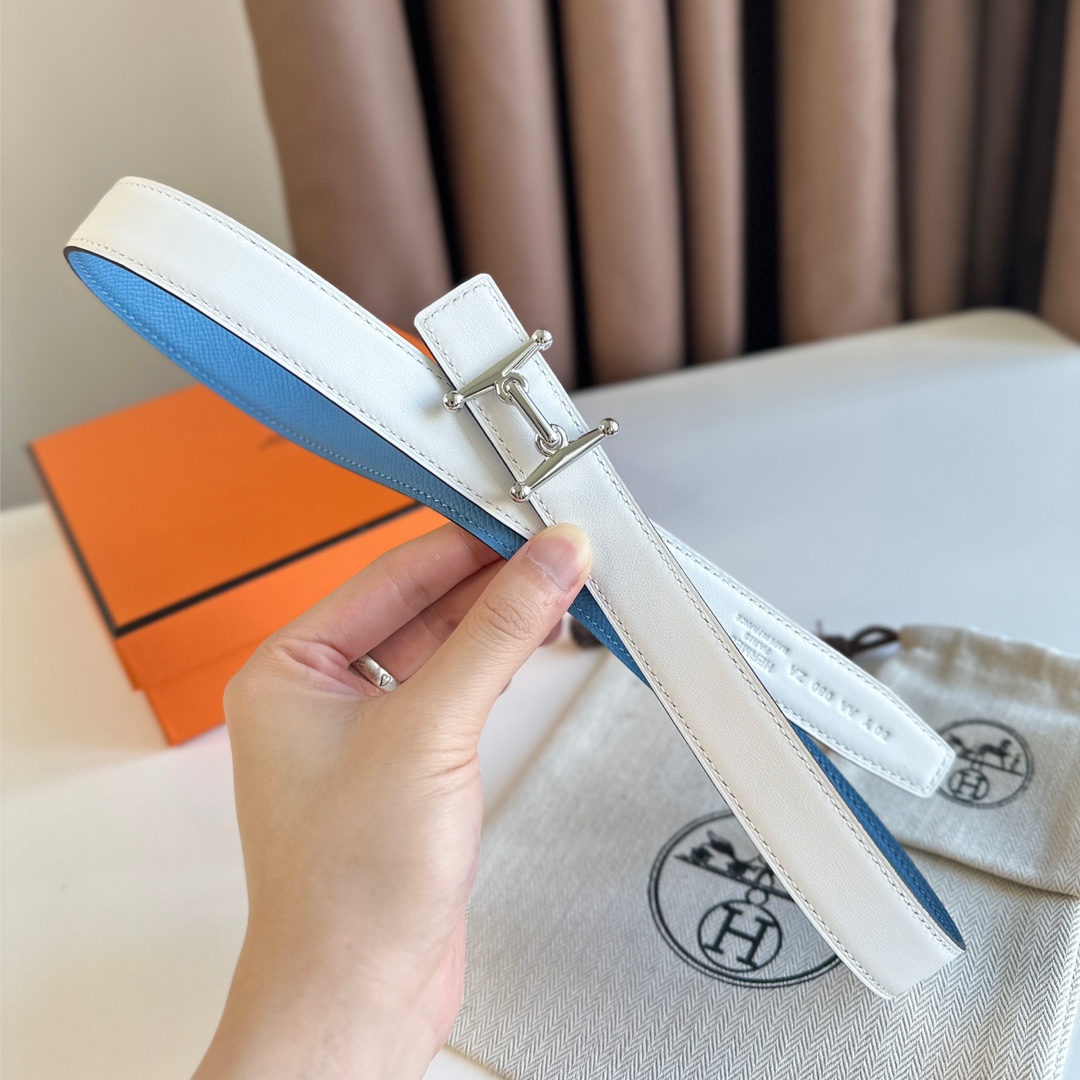 에르메스 MORS H 리버서블 화이트 벨트 은장 24mm