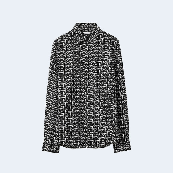 버버리 B 실크 셔츠 실버 블랙