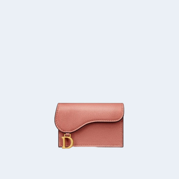 디올 새들 플랩 카드 지갑 핑크