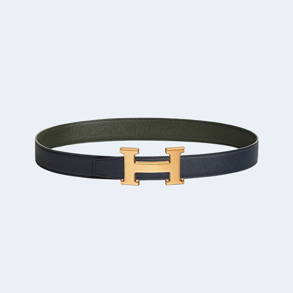 에르메스 H STRIE 리버서블 벨트 카키 금장 32mm