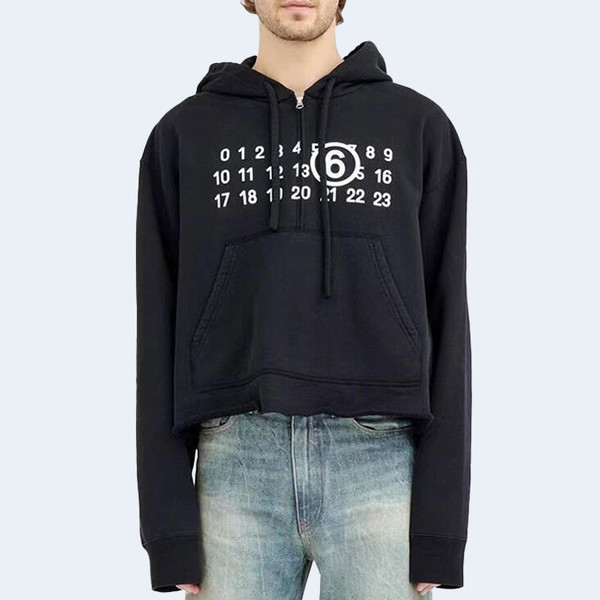 메종 마르지엘라 넘버 로고 집업 후디 블랙